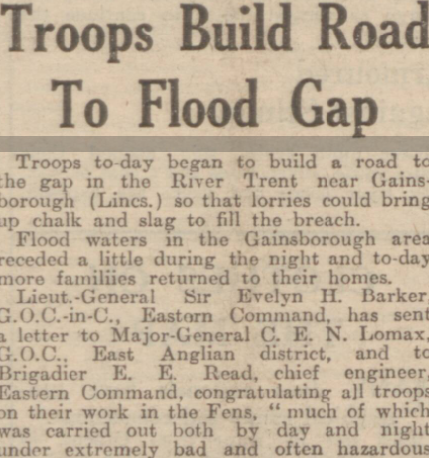 An article in the Dundee Evening Telegraph announcing a new road to bridge a gap in the River Trent, 1947.