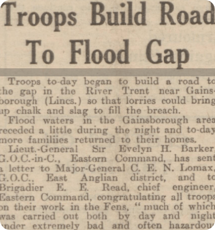 An article in the Dundee Evening Telegraph announcing a new road to bridge a gap in the River Trent, 1947.