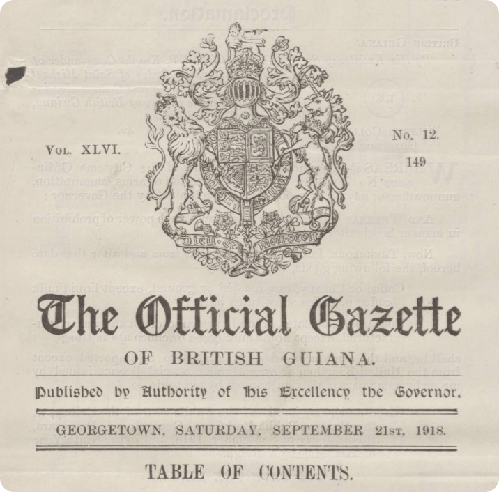 The Official Gazette of British Guiana, title page, 1918.