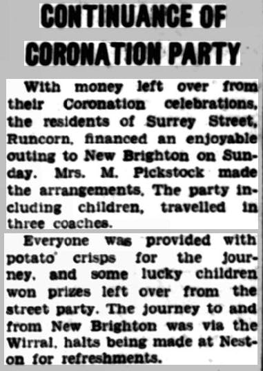 'Continuance of coronation party', Runcorn Weekly News, 1953.