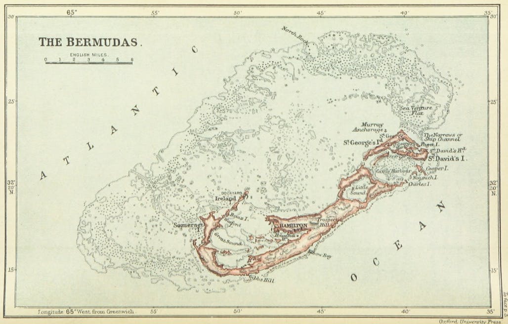 An 1888 historical map of Bermuda, published by the British Library as part of A Historical Geography of the British Colonies (of the British Empire)