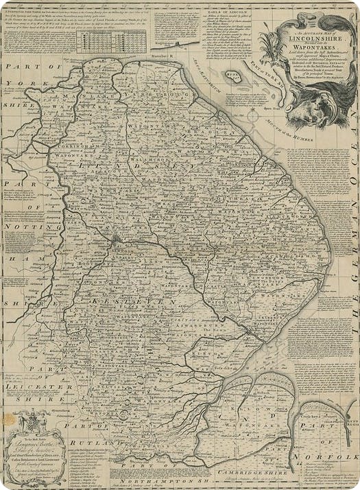 'An Accurate Map of Lincolnshire', from the Topographical Collection of King George III, pub. 1751.