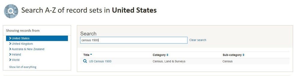 Use "Census" plus the year you're looking for in the search box