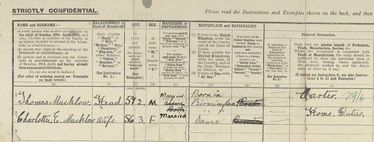 Thomas Mucklow - Real Peaky Blinder - recorded in the 1921 Census