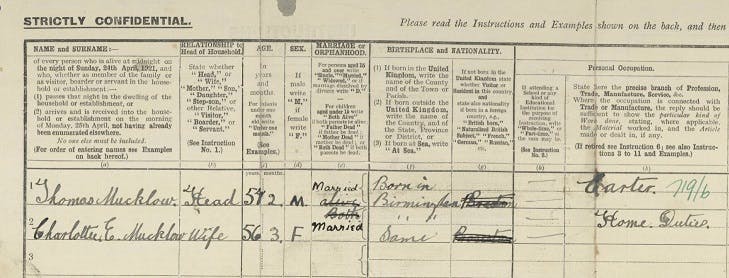 Thomas Mucklow - Real Peaky Blinder - recorded in the 1921 Census