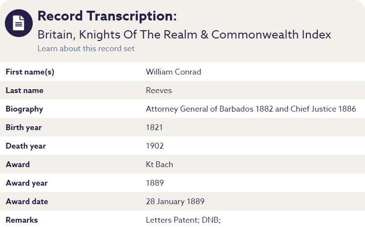 William Conrad Reeves - first Black person to be knighted