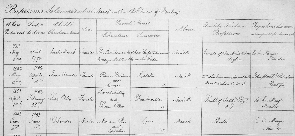 A snippet from our British India Office Births and Baptisms