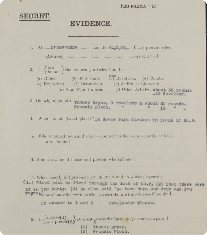 Thomas appears in a search and raid report found in our collection of Easter Rising and Ireland Under Martial Law records.