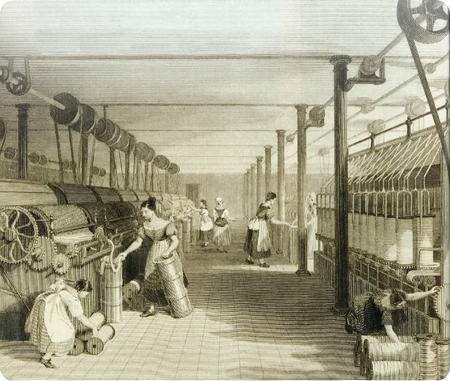 Engraving of a Manchester Cotton Mill around 1834