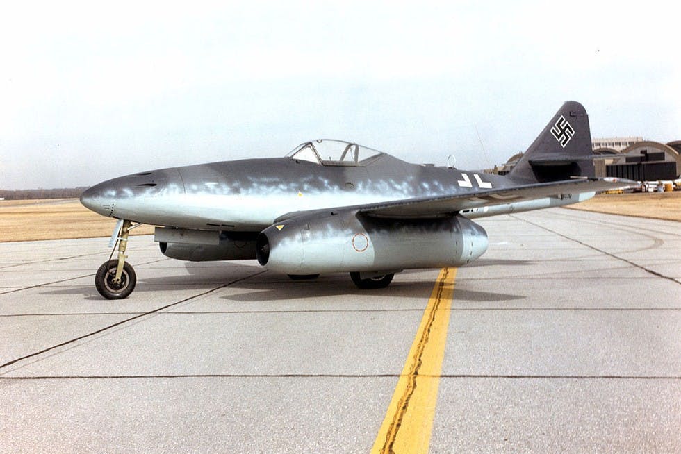The Me262, one of the first aircraft to run on a jet engine