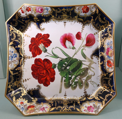 An example of the intricate, skilled work of the Coalport paintresses on this botanical dessert service from the 1830s-1840s
