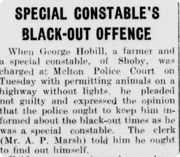 Old newspaper clipping about a special constable breaking the blackout rules during World War 2 in Britain