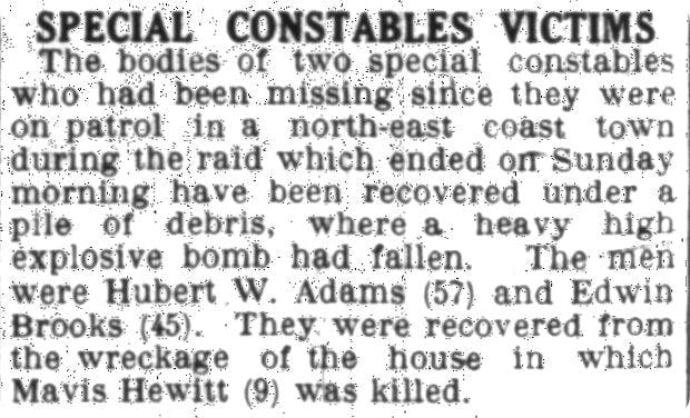 An old newspaper clipping about Special Constables being killed during a bombing raid