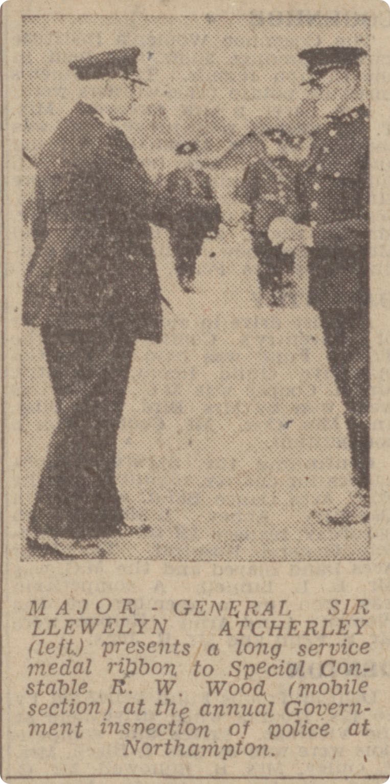 A Special Constable receiving a medal for long service