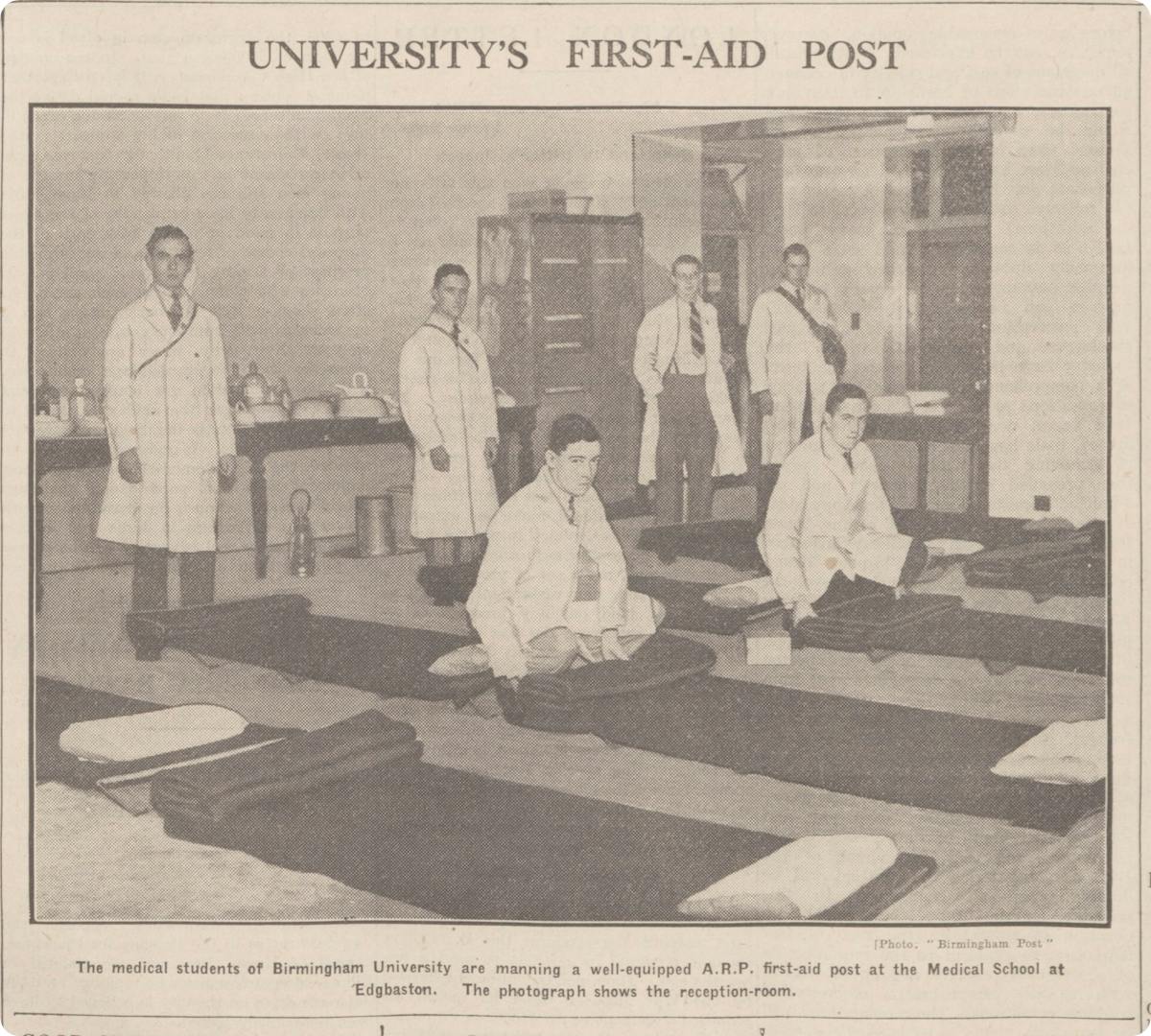 University students man a first aid post in Britain during the Second World War