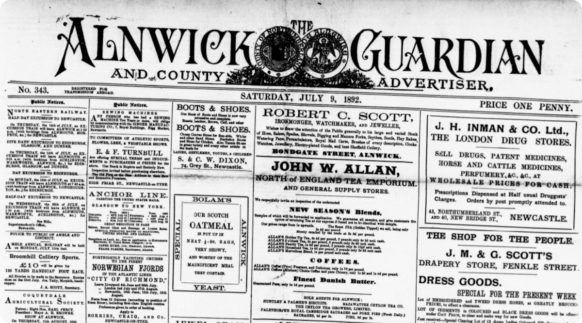 Alnwick Guardian and County Advertiser, 9 July 1892.