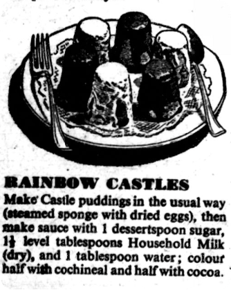 A recipe for rainbow castles from 1943.
