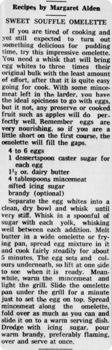 An old Christmas recipe for a Sweet Soufflé Omelette