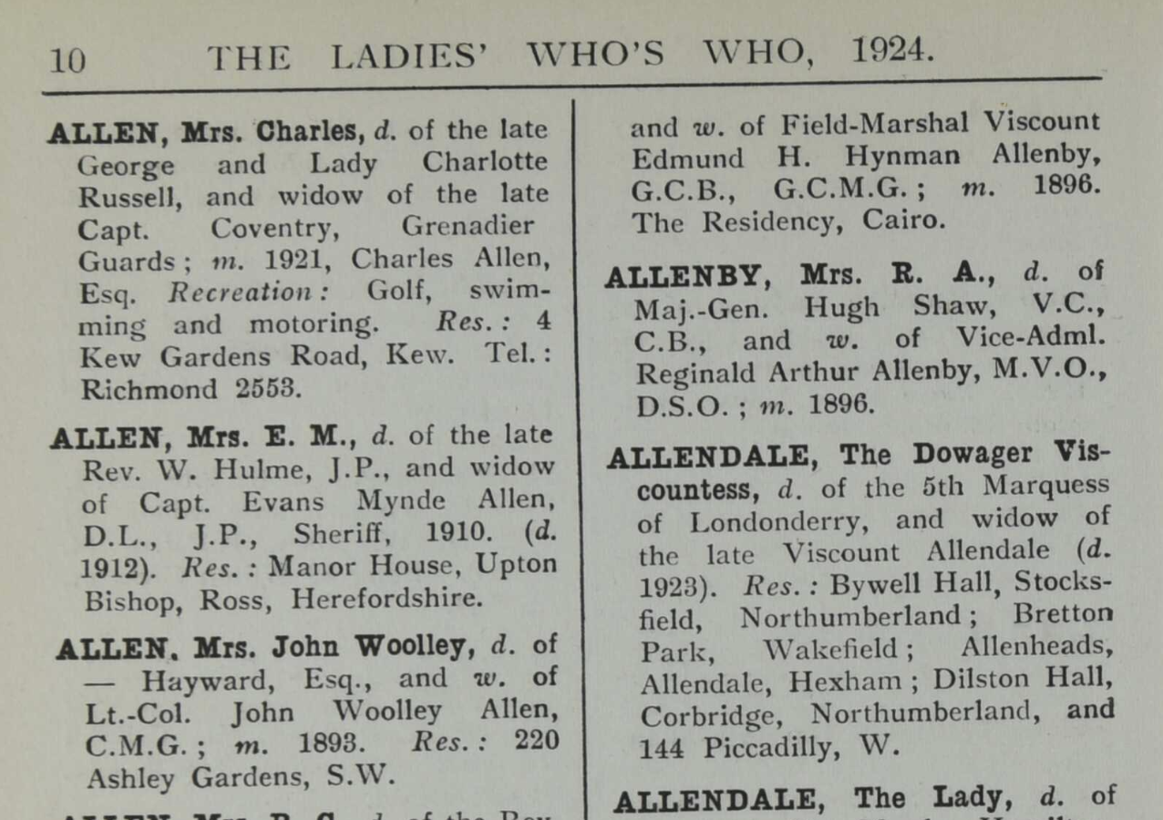 Ladies' Who's Who, 1924.