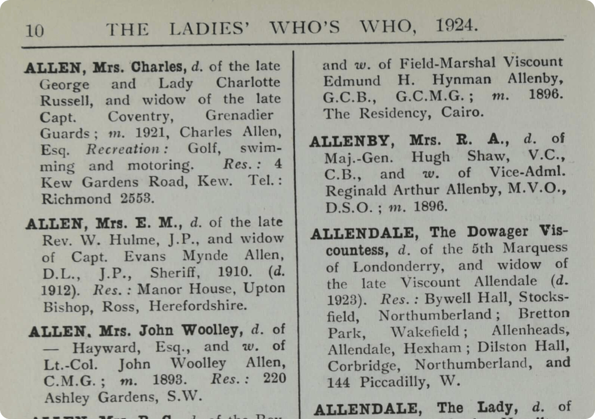 Ladies' Who's Who, 1924.