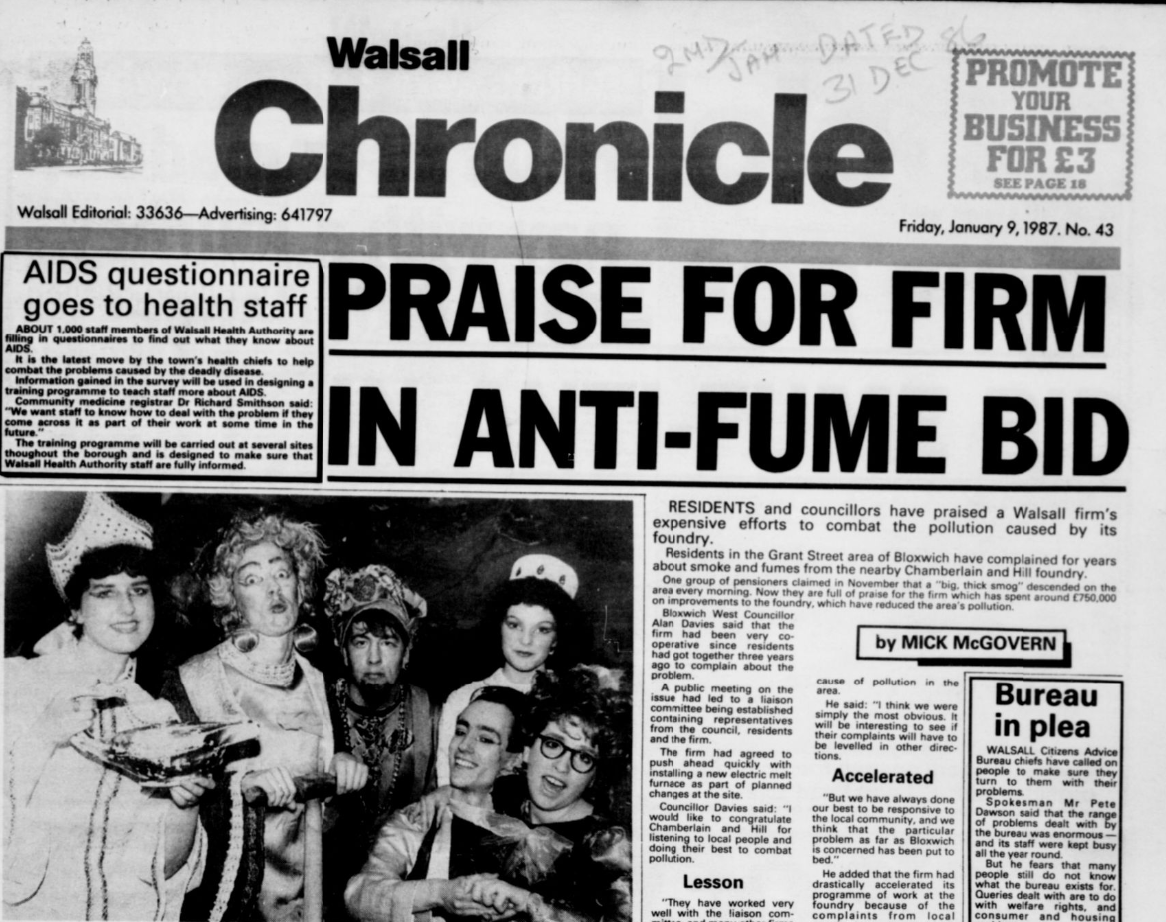 Walsall Chronicle, 9 January 1987.