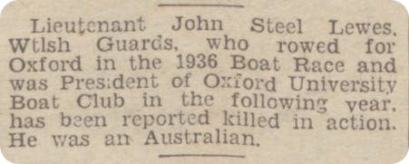 newspaper report on the death of Jock Lewes