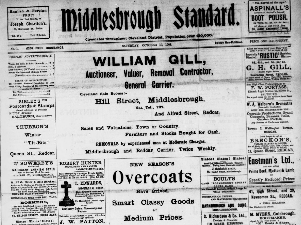 Middlesborough Standard, 10 October 1908.