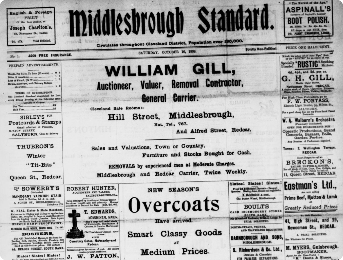 Middlesborough Standard, 10 October 1908.