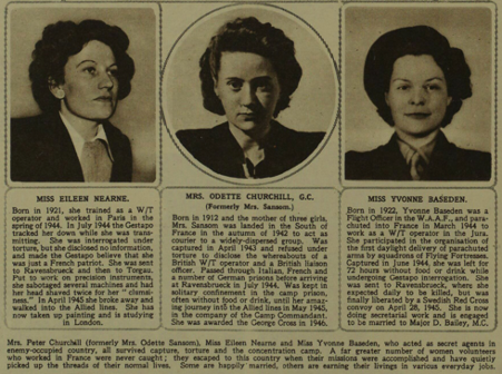 Newspaper article featutring Eileen Nearne, Odette Sansom and Yvonne Baseden.