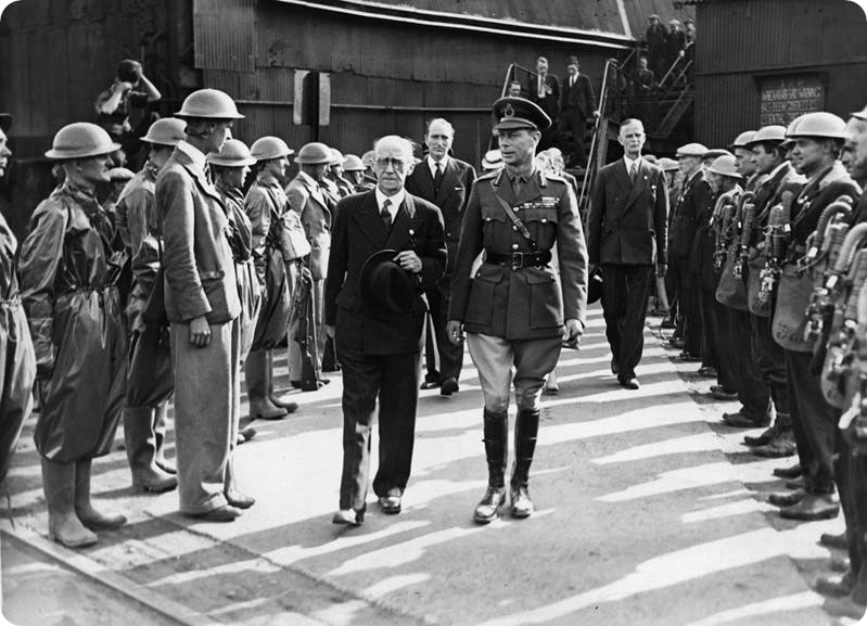 ARP volunteers making a guard of honor for King George VI during WW2