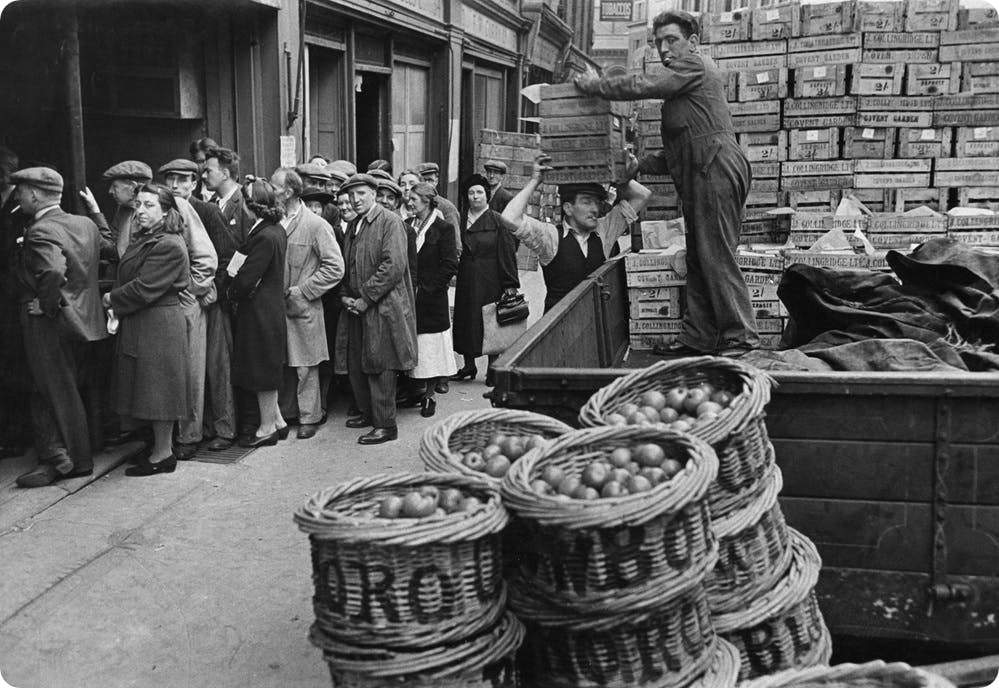 People queue for rations during World War 2