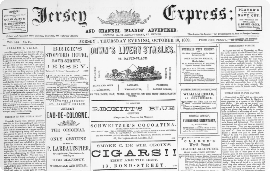 Jersey Express and Channel Islands Advertiser, 10 October 1889.