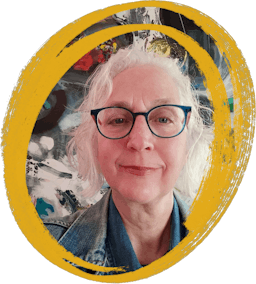 Woman surrounded by ochre circle