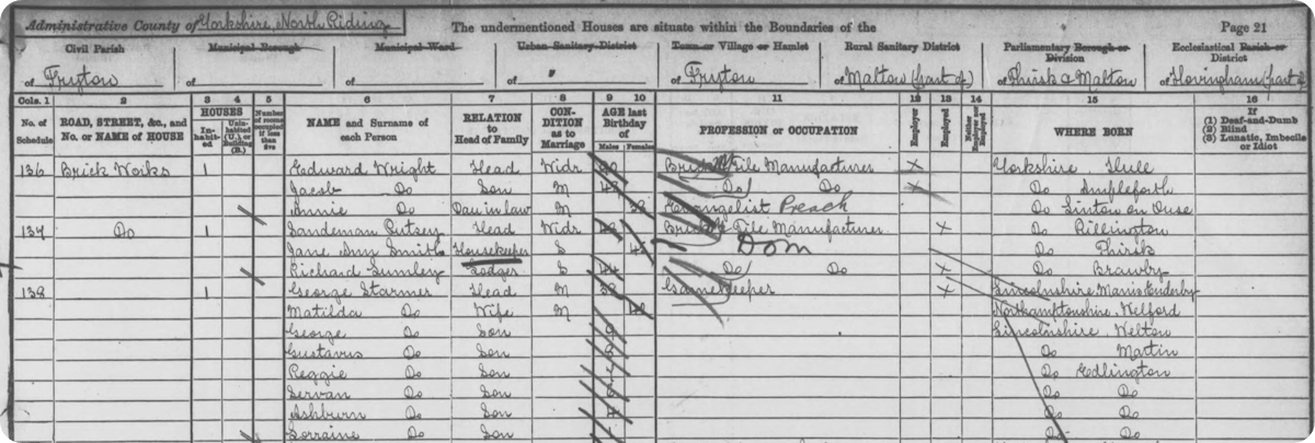 Gustavus in the 1891 Census. View this record.