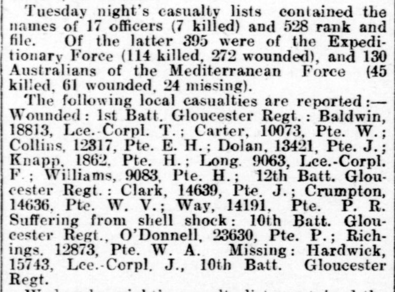 Clipping from the The Gloucester Journal, 22 January 1916. 