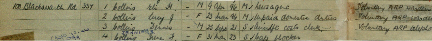 The Collins family in the 1939 Register. 