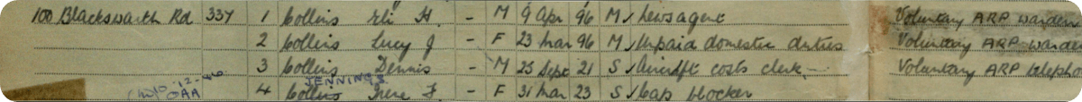 The Collins family in the 1939 Register.