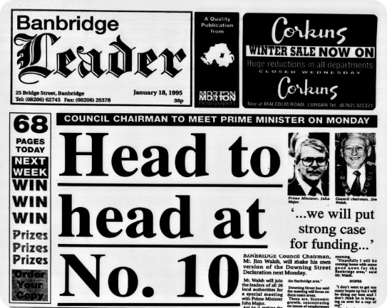 The front page of the Bambridge Leader, 18 January 1995.