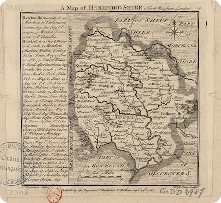 Map of Herefordshire, c.1742.