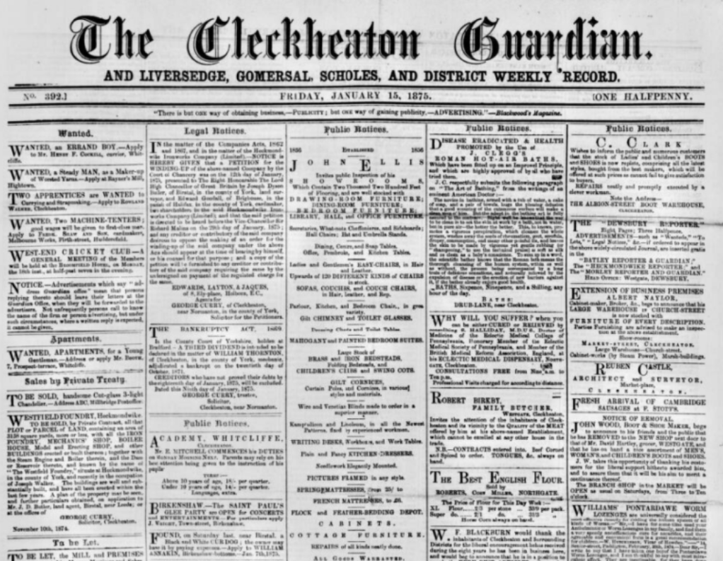 front page of the Cleckheaton & Spenborough Guardian.