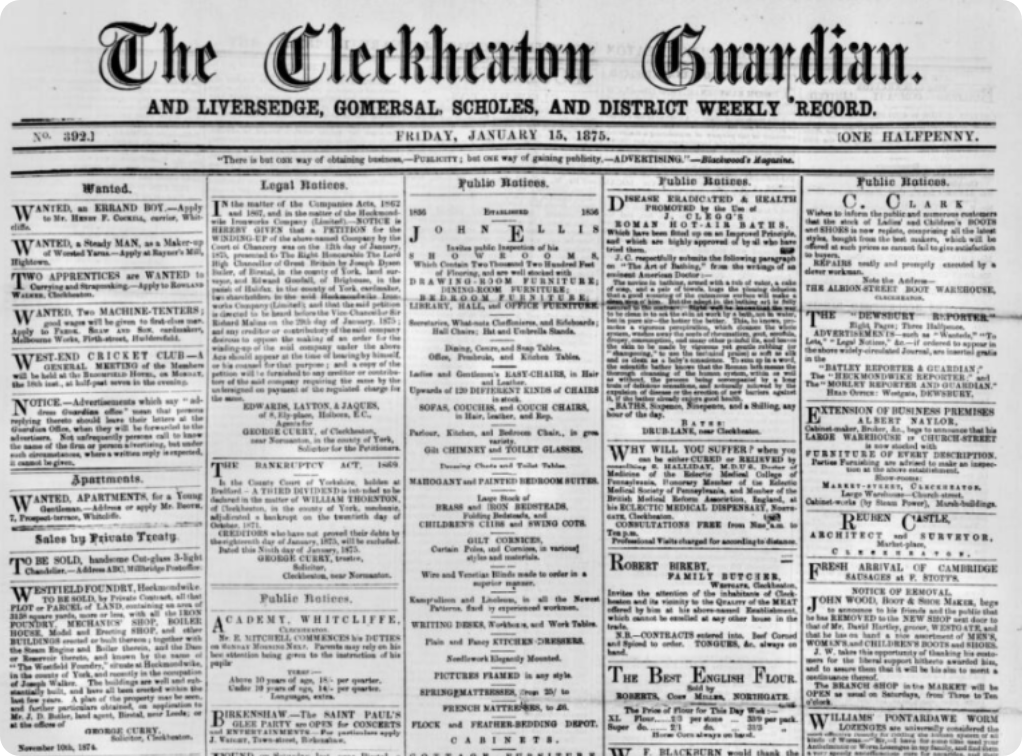 front page of the Cleckheaton & Spenborough Guardian.