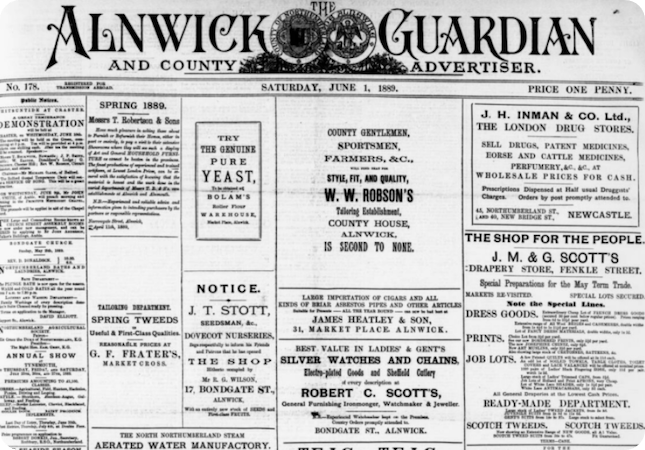 Alnwick Guardian and County Advertiser, 1 June 1889.