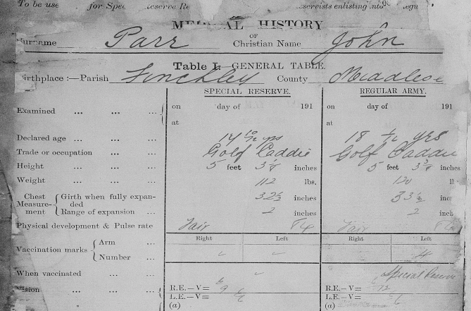 John Parr’s service record, 1912. 