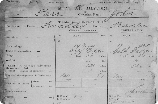 John Parr’s service record, 1912.