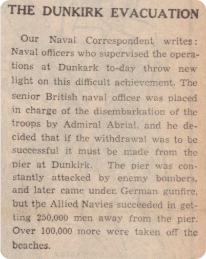 A short, contemporary account of the evacuation, published in Edinburgh Evening News, 7 June 1940