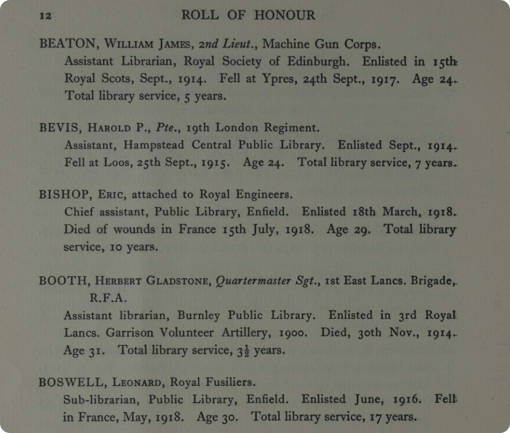 Library roll of honour