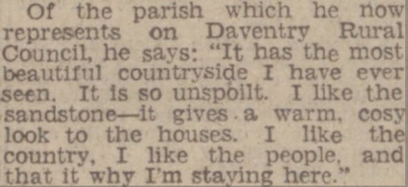 Moore Marriot discusses the beauty of the Northamptonshire countryside in the Northampton Mercury, 1943.