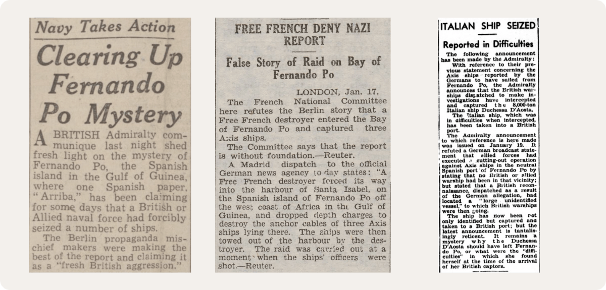 Contemporary newspaper reports on Operation Postmaster