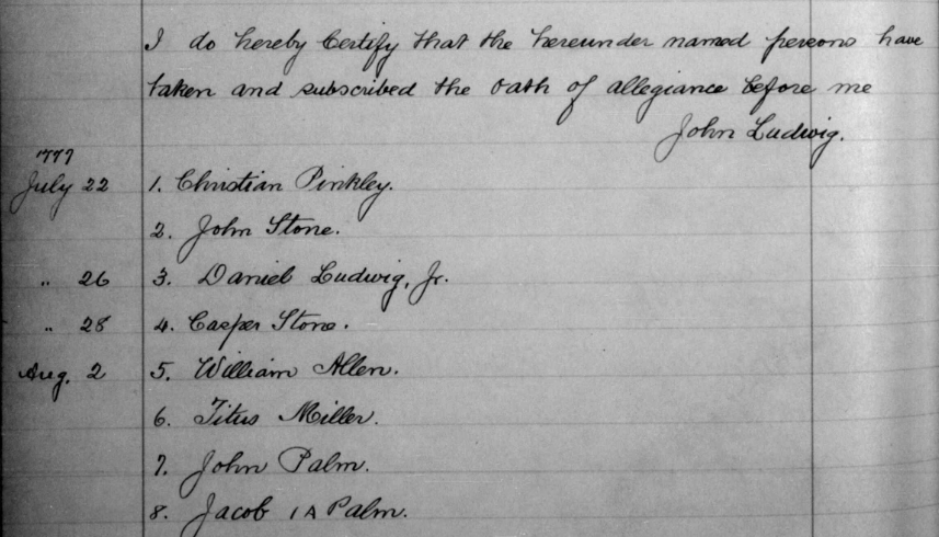 A snippet from the Pennsylvania Oath of allegiance collection