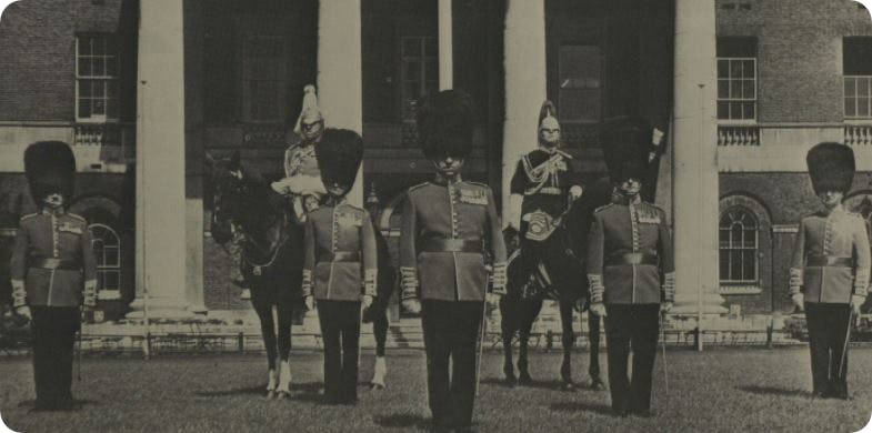 Guards at the Queen's official birthday parade, 1969